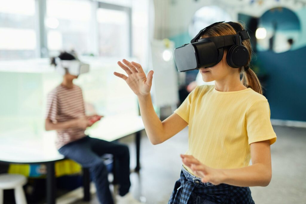 girl wearing VR headset